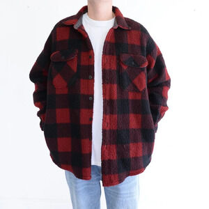 Vintage Wrangler Red and Black Checker Fleece Button Up  Shacket Size Large